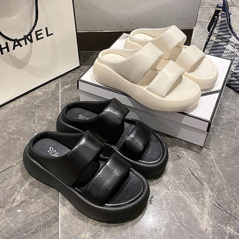 Women's Summer Thick-soled Heightening Bread Slippers Women Wear Gentle Casual Open-toe Cool Slippers Women