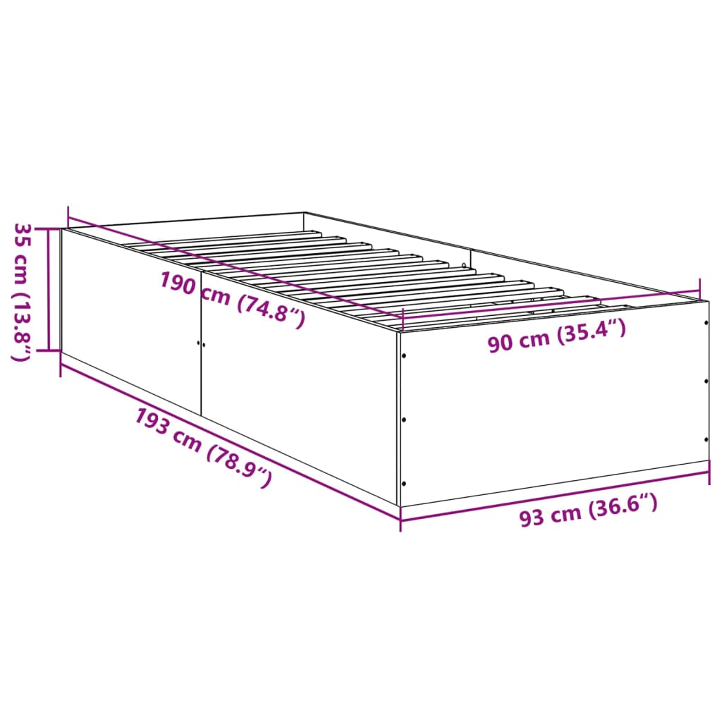 Brown Oak Effect Bed Frame 90x190 Cm Engineered Wood