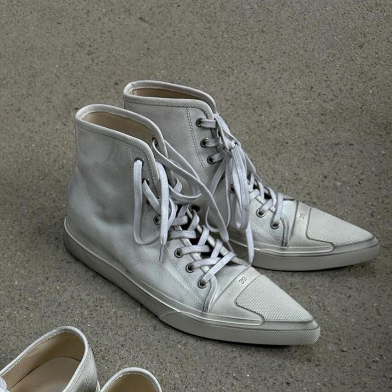Pointed Toe Lace Up Sports Casual Do Old Women's Shoes White Fashion Hand-made Ladies Canvas Shoes Unisex Zapatillas De Mujer