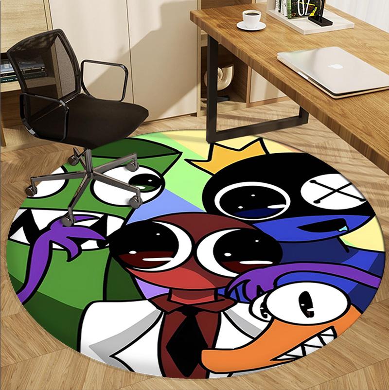 Game Rainbow Friends Pattern Round Rug, Indoor/Outdoor Mat, for Picnic, Gameroom, Bedroom, Office, Living Room, Home Decor Carpet, Birthday Gift