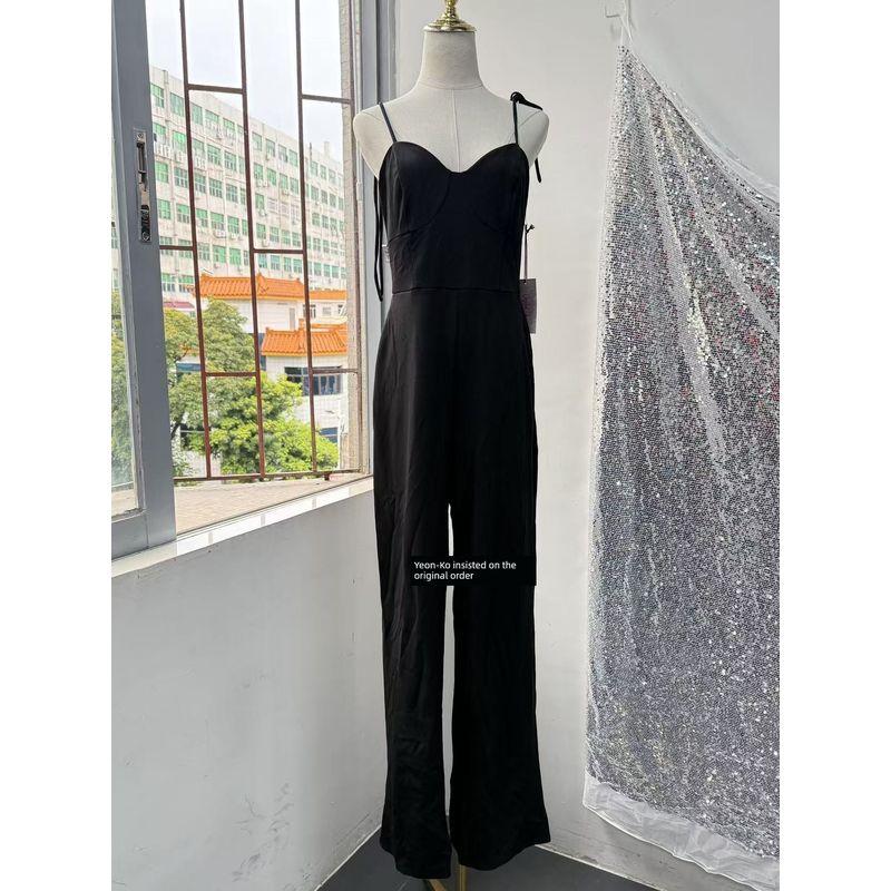 Foreign Trade Order Black Simple Slim Fit Jumpsuit Sling Style Slimming Slim Fit Commuter Jumpsuit Trousers
