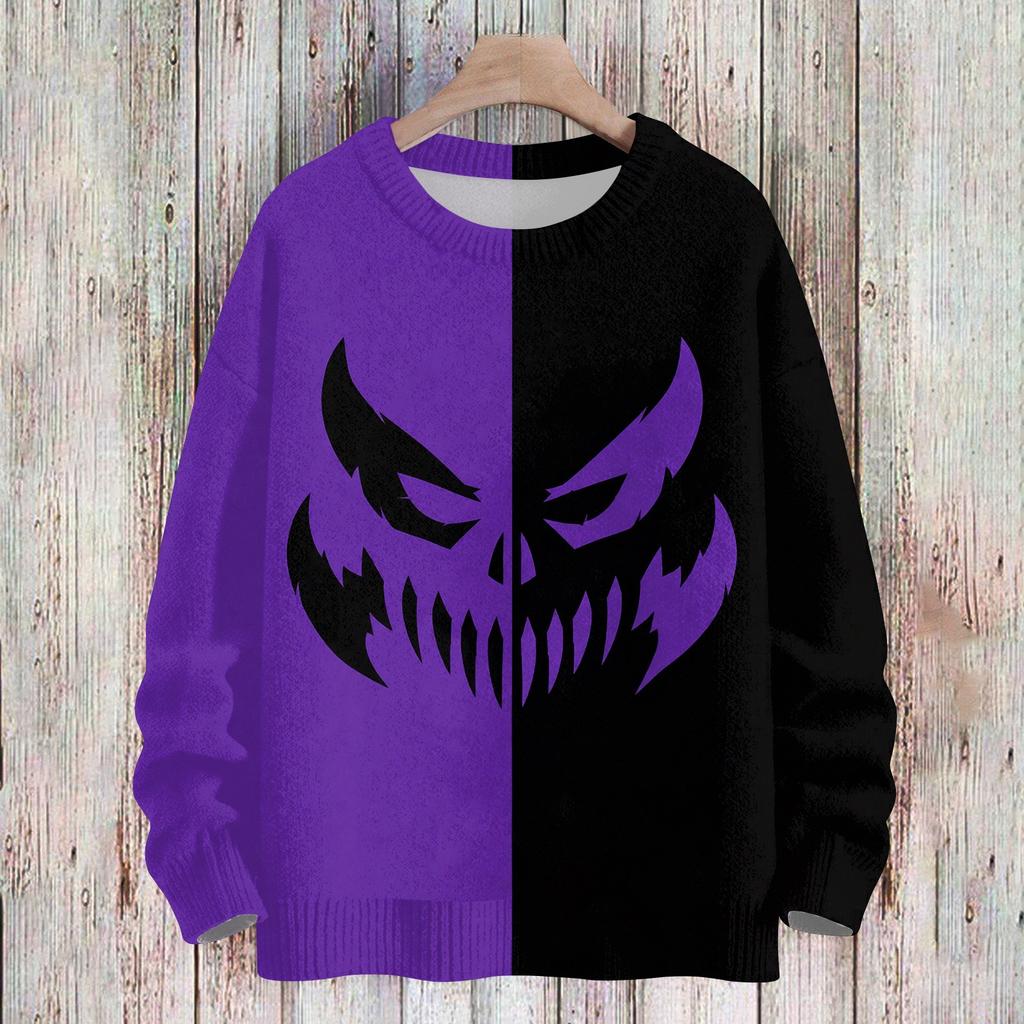 Women's Casual Long Sleeve Halloween Print Round Neck Knit Sweater Top