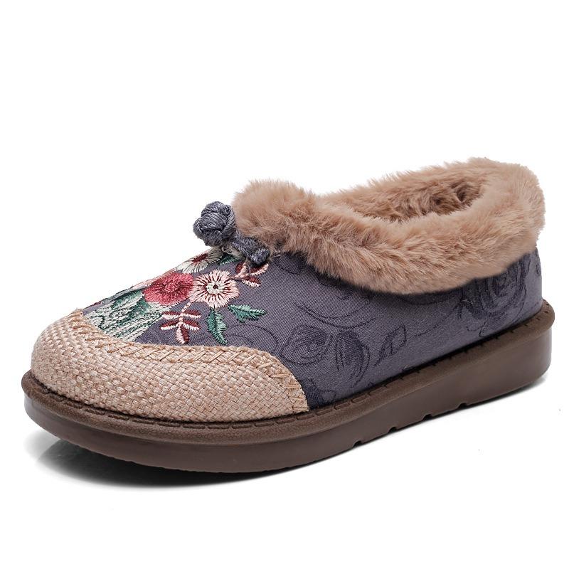 Winter Velvet Thickened Classical Retro Embroidered Cotton Shoes Versatile Comfortable Cotton Shoes Embroidered Shoes