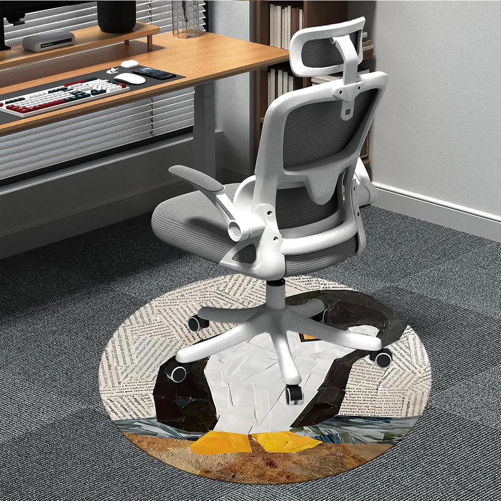 

1PC Penguin Artwork Office Round Area Rug, Indoor Mat Suitable ForOffice, Under Office Chairs Bedroom Living Room Home Decor, Room Deco g067 80cm by 80cm
