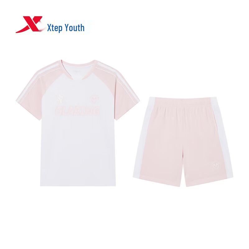 

Xtep Girls American Style Font Colorblock Round Neck Two-Piece Summer Set 175