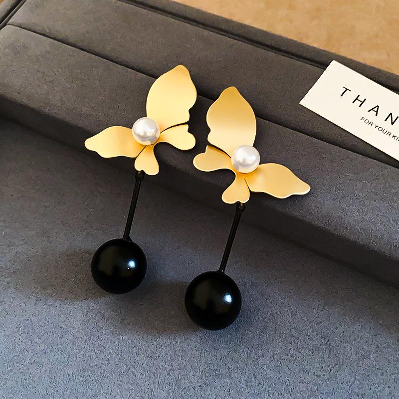 European and American Black Diamond-encrusted Butterfly Flower Fringed Earrings Temperament Earrings Light Luxury Earrings Women