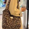 Vintage leopard print tote new trendy fashion college large capacity casual woolen bag