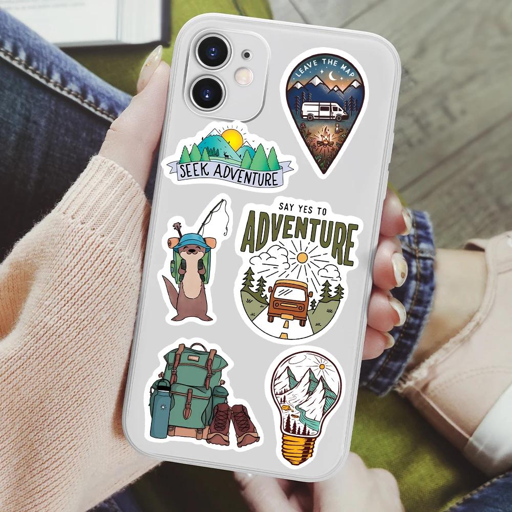 Adesivi da Campeggio all'Aperto Avventura nella Foresta Giocattolo Fai-da-te Decalcomania Graffiti Decorativa per Telefono Bagagli Laptop Bottiglia Album Impermeabile