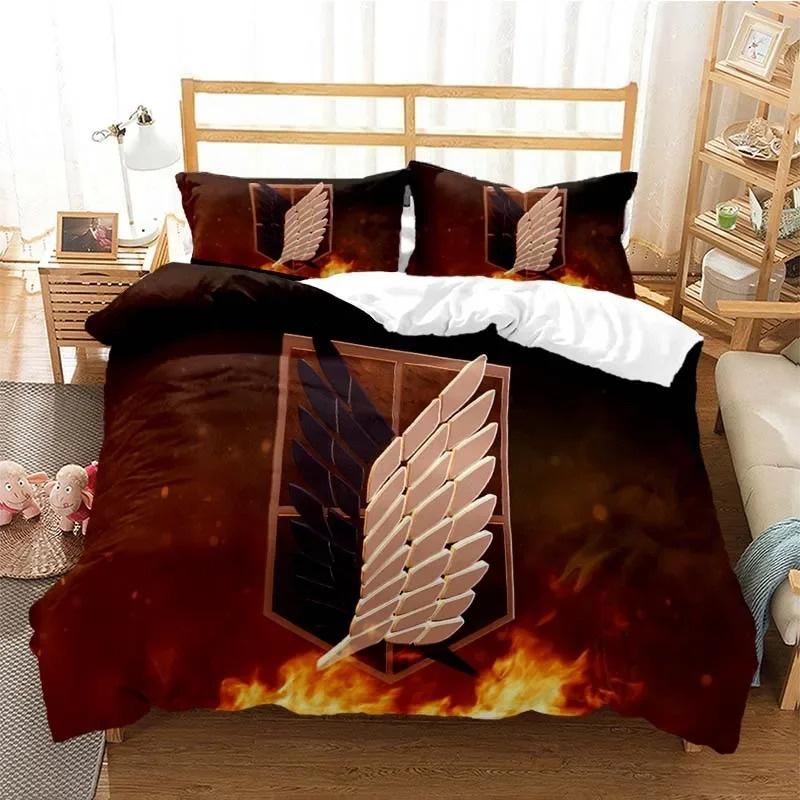 3D Printed Attack On Titan AOT Bedding Set Anime Eren Yeager Duvet Cover Double Twin Full Queen King Adult Kids Bedclothes Quilt