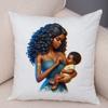 Africa Mom And Baby Pillow Case Decor Cartoon Beautiful Black Women Cushion Cover For Sofa Home Short Plush Pillowcase 45X45Cm