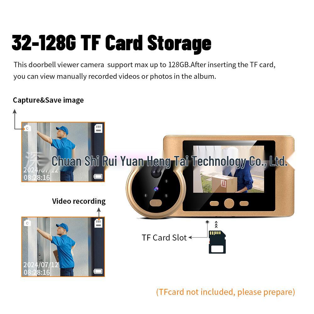 2.4G Wireless Doorbell Camera with 2.8" Screen, PIR Motion Detection, Anti-theft, 720P HD.