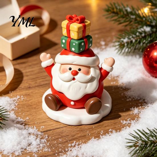 Exquisite Resin Craft for Shelf Christmas Figurine, Cute Clay Style Santa Snowman Gingerbread Man Unique Holiday Party Photo Props Statue, Festive