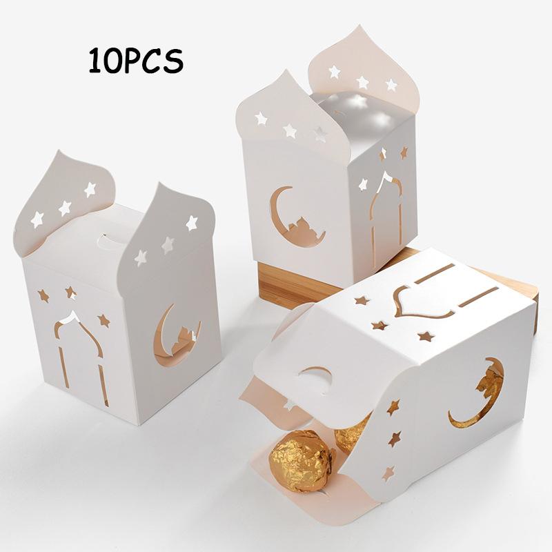 

10 шт. Современная простая белая подарочная коробка, золотая Рамадан, звезда, луна, полая бумажная коробка, складная бумажная коробка для вечеринки, подарочная упаковочная коробка для конфет other