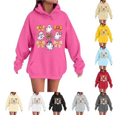 Women's Casual Fashion Comfortable Round Neck With Hood Long Sleeve Halloween Print Warm Sweatshirt
