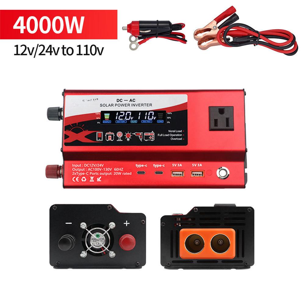 3000W/4000W/6000W High Power Portable Car Inverter Household Intelligent Display Power Inverter 12V/24V to 110V Voltage Converter With Light