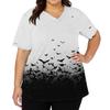 Women's V-Neck Short Sleeve Scrub Top with Pockets Halloween Print for Work