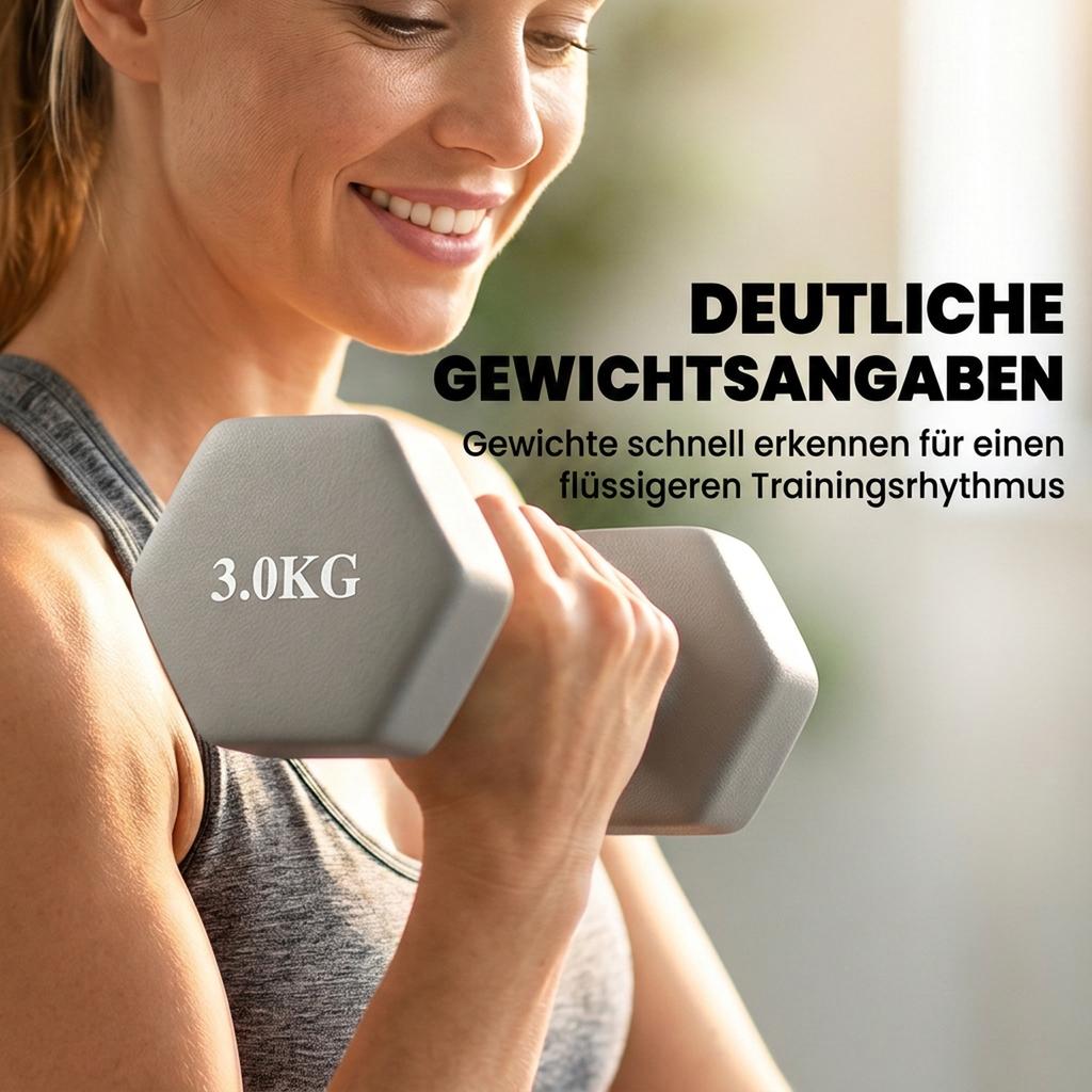 Dumbbell Set 3 Pairs 1kg 3kg 5kg Dumbbells with Wooden Stand, Non-Slip Grip, Cast Iron Hexagon Light Gray