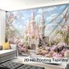 Pink Castle Tapestry Wall Hanging Fantasy Floral Palace Print Tapestry Boho Home Decor for Living Room Bedroom Background
