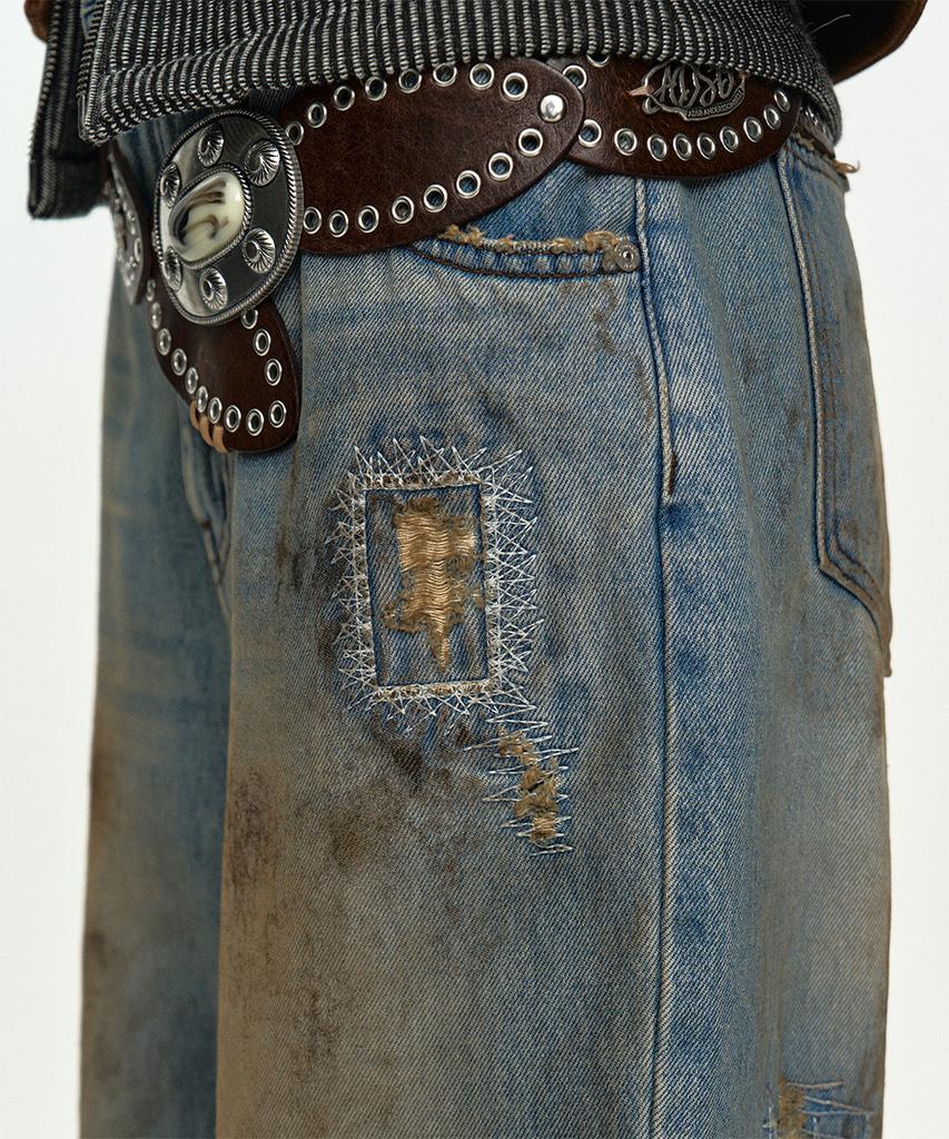 ADSB ANDERSSON BELL Unisex Destroyed Wide-Leg Jeans Apa864U(Blue)
