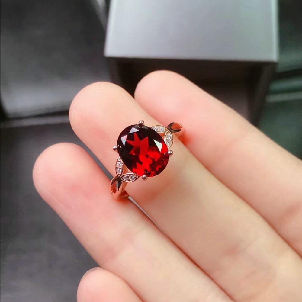 Adjustable Garnet Rings for Women Red Gemstone Open Band Boho Chic Jewelry Simple Elegant