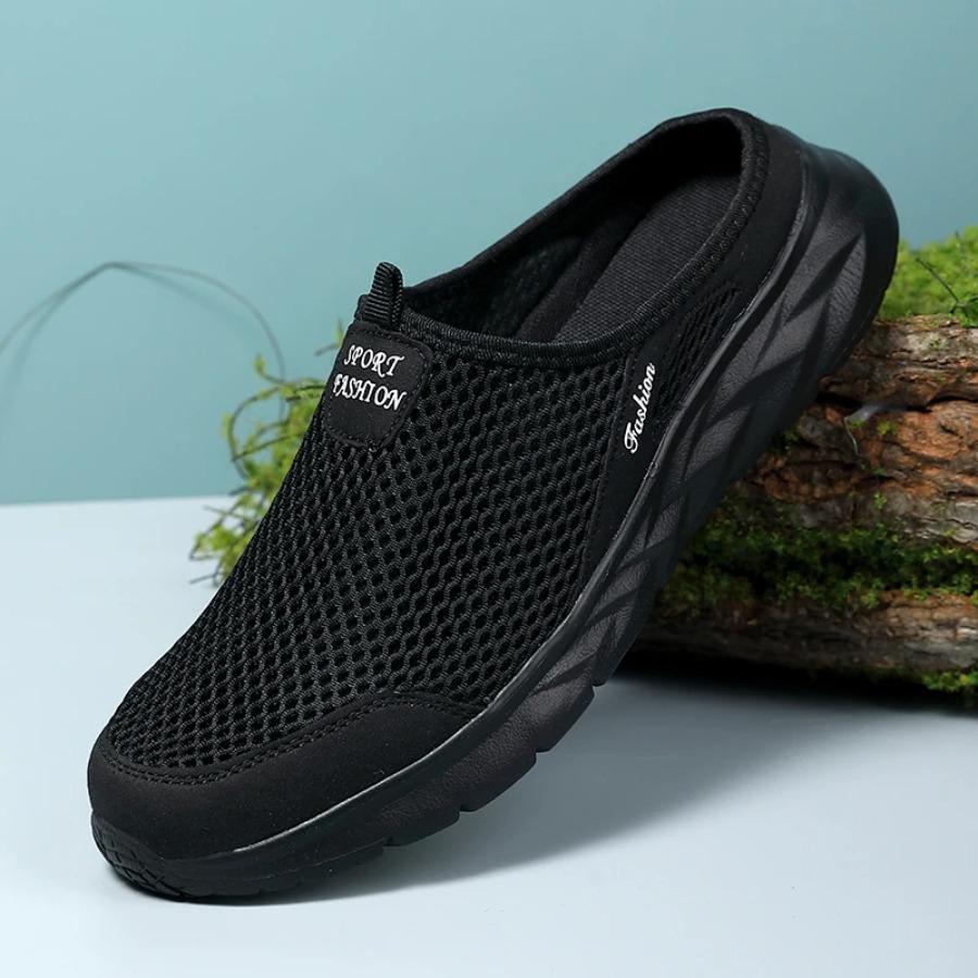 2025 Mens Half Slippers Summer Breathable Mesh Mens Shoes Outdoor Casual Walking Shoes Large Flat Light Mesh
