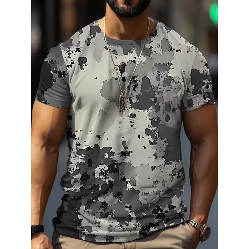 Camouflage Print Super Stretch 3D Printed T-shirt Men's Summer O Neck Loose Casual Tops Breathable Men's Short Sleeved T-shirt