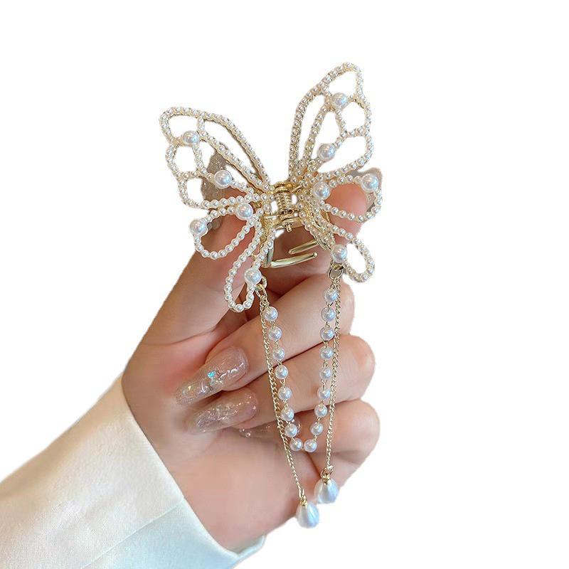 Metal Butterfly Hair Clip Pin Tassel Pendant Pair Accessories Women Simple Hair Claw Clip Butterfly Pearl Tassel Hair Clip