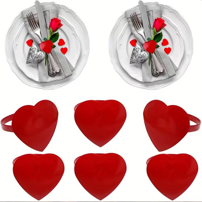 4Pcs Valentine'S Day Love Napkin Circle Dining Table Heart Shaped Tissue Buckle Wine Bouquet Ring Party Decoration Ornament