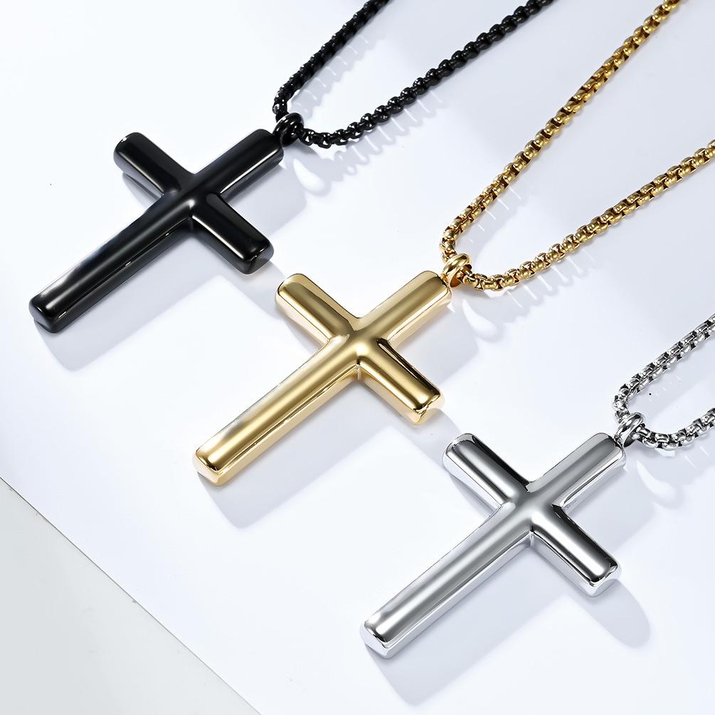 Simple Curved Titanium Steel Cross Necklace ,Neutral And Cool Style Pendant For Men And Women To Wear