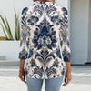 Women's Fashion Casual Lapel Short 3/4 Sleeve Print Shirt Women's Button Up Tops