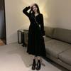French Light Luxury Retro Black Dress Herben-Style Velvet V-Neck Small Niche Slimming Temperament Long Dress