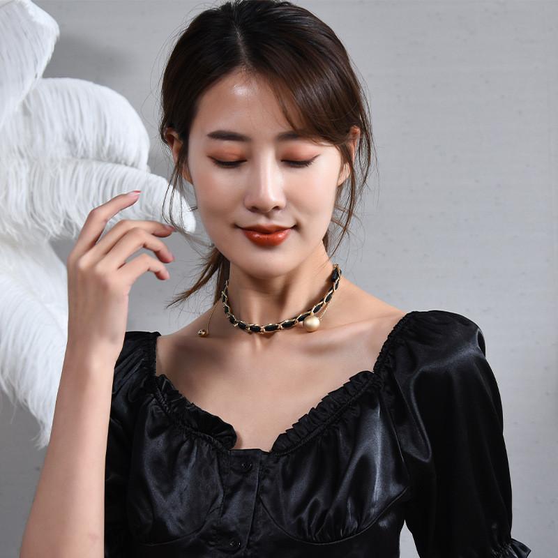 Unique Handmade Black Woven Chain Necklace With Elegant Pearl Details Perfect For Every Occasion