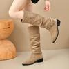 Fashion 2025 Plus Size Buckle Pleated Short Women's Boots European Solid Stretch Mid-Calf Boots Autumn Retro Comfortable Casual Shoes