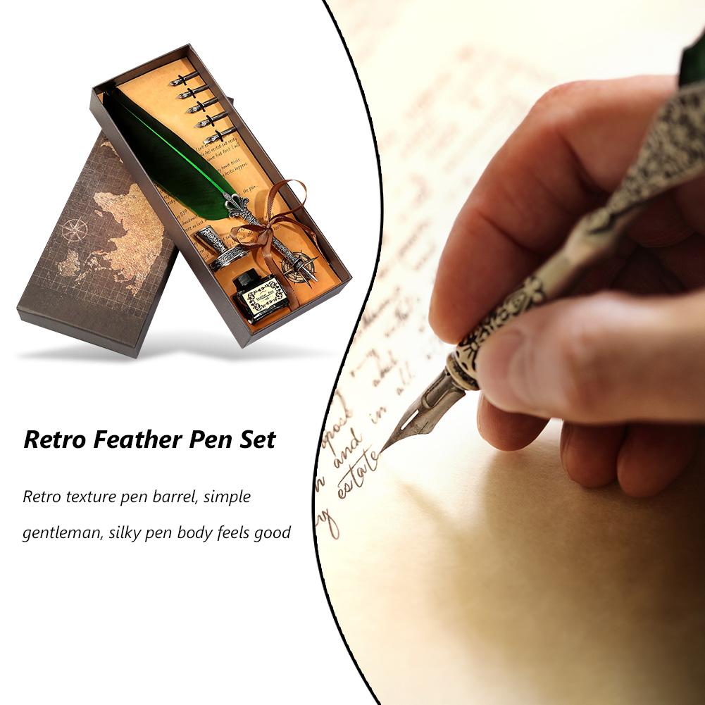 Retro Vintage Calligraphy Feather Dip Pen Fountain Pens Writing Ink Set Creative Stationery Quill Pen Art Supplies Crafts Gifts