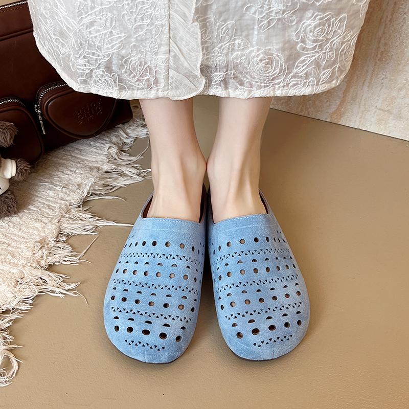 Fashion Aphixta Pink Hollow Slides Rubber Sole Woman Slippers Round Toe Flip Flops Red Flat With Beach Shoes Outside Sandals Half Slide