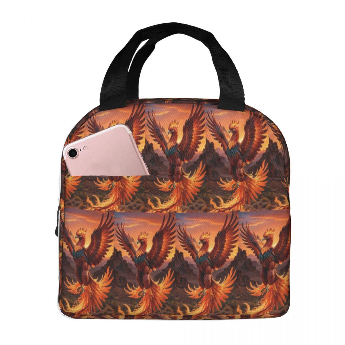 Phoenix Mythical Bird With Fiery Wings Insulated Lunch Bag for Kids School Cooler Thermal Food Box Tote Lunch Boxes Container One Size