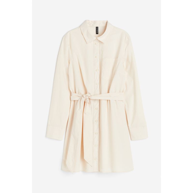 

HM Women s Clothing Dress Autumn Soft and Simple Large Profile Long Sleeve Dress Short Skirt 1139857 Light beige 160/88A