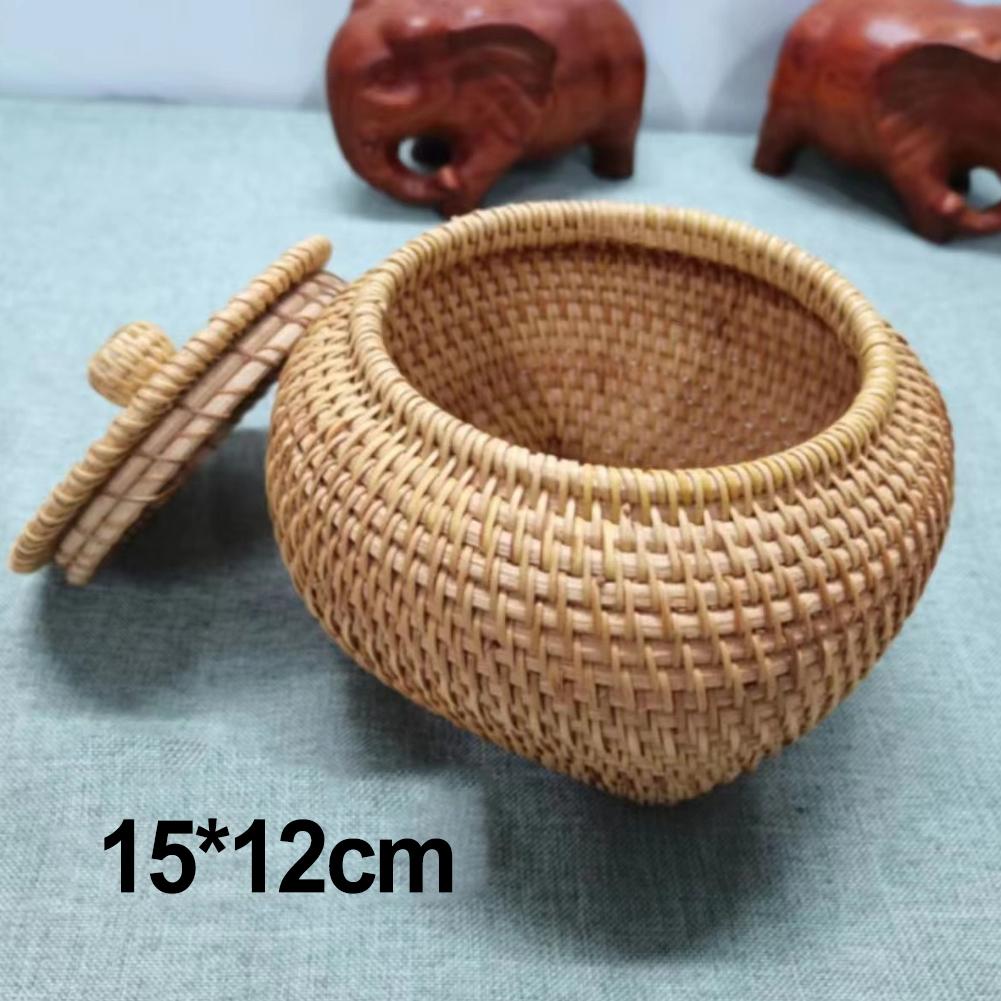 Úložný box Ratanový pletený úložný kôš Hnedý Multifunkčný Pevný Vietnamská jesenná réva 15*15*12cm 1kus