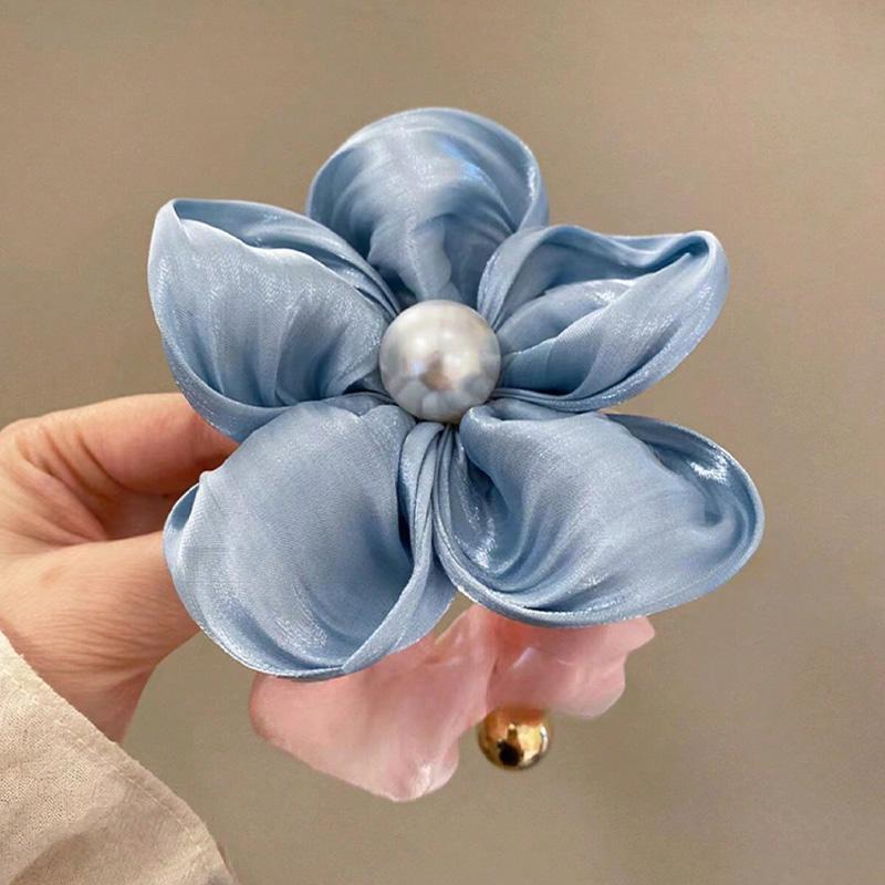 1PC Spring Atmosphere Pearl Head Rope Temperament Large Intestine Hairband Fairy Style Big Flower Leather Stretching
