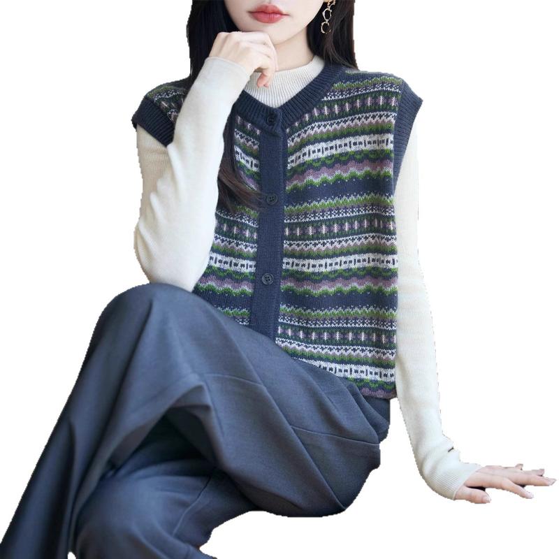 Office Versatile Thick Jacquard Vest For Women V Neck Knit Sweater Vest Autumn Winter New Style Inner Wear Design Sense Coat