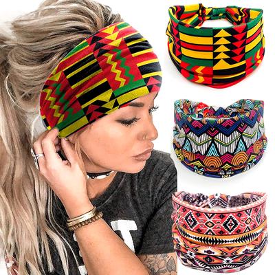 Cotton Stretch Headband African Pattern Print Twist Style Elastic Hair Band Wide Hairbands Bandana Turban Knot Headwrap