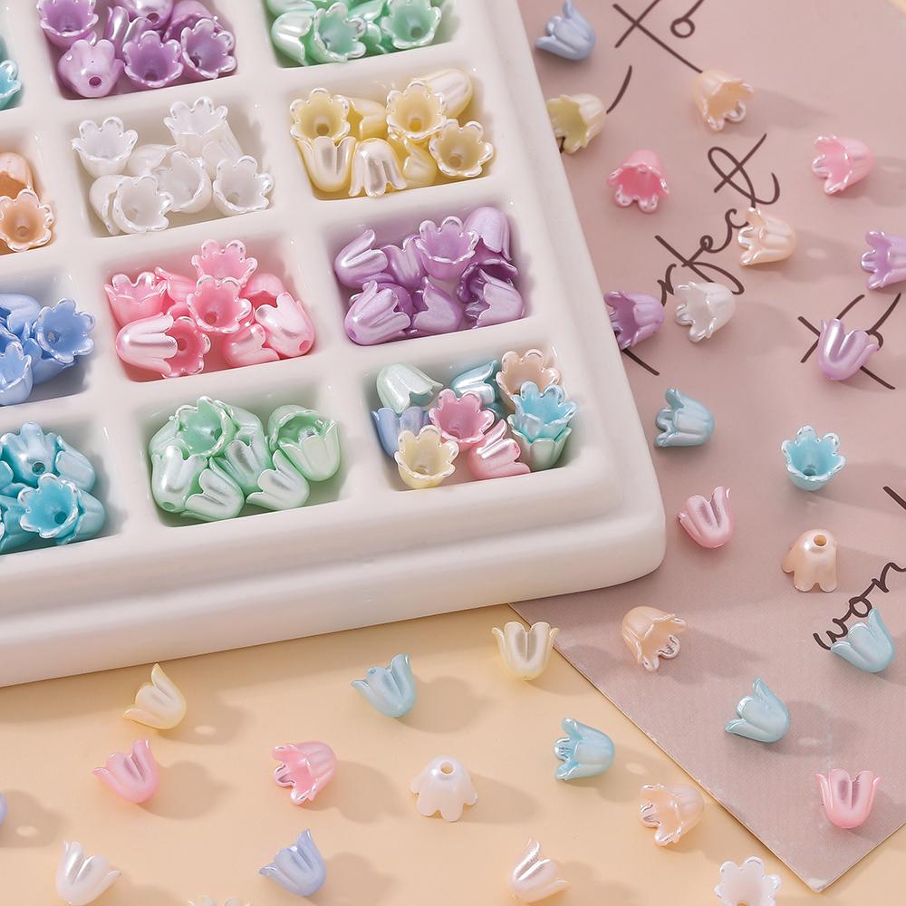 50pcs ABS Artificial Pearls Chime Flowers Beads Spacer Loose Beads for DIY Bracelets Necklaces Jewelry Making Craft Supplies