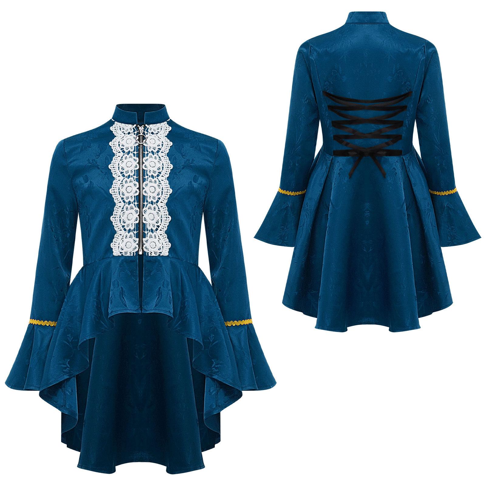 Kinder Viktorianischer Gotischer Frack mit Spitzenbesatz und Rüschenärmeln für Renaissance-Fest, Piraten-, Steampunk-Cosplay-Outfit 3-4 Years königin blau
