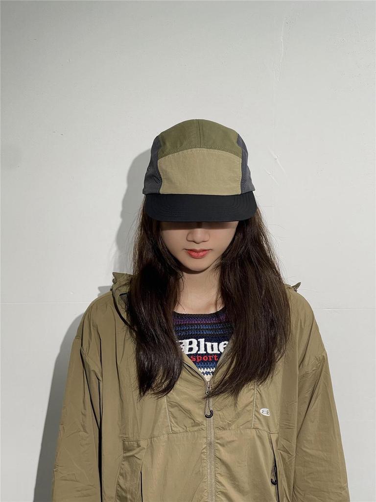 Stylish Five-Panel Quick Dry Skater Hat: Japanese Color Block, Hip Hop Flat Brim, Outdoor Sports Cap