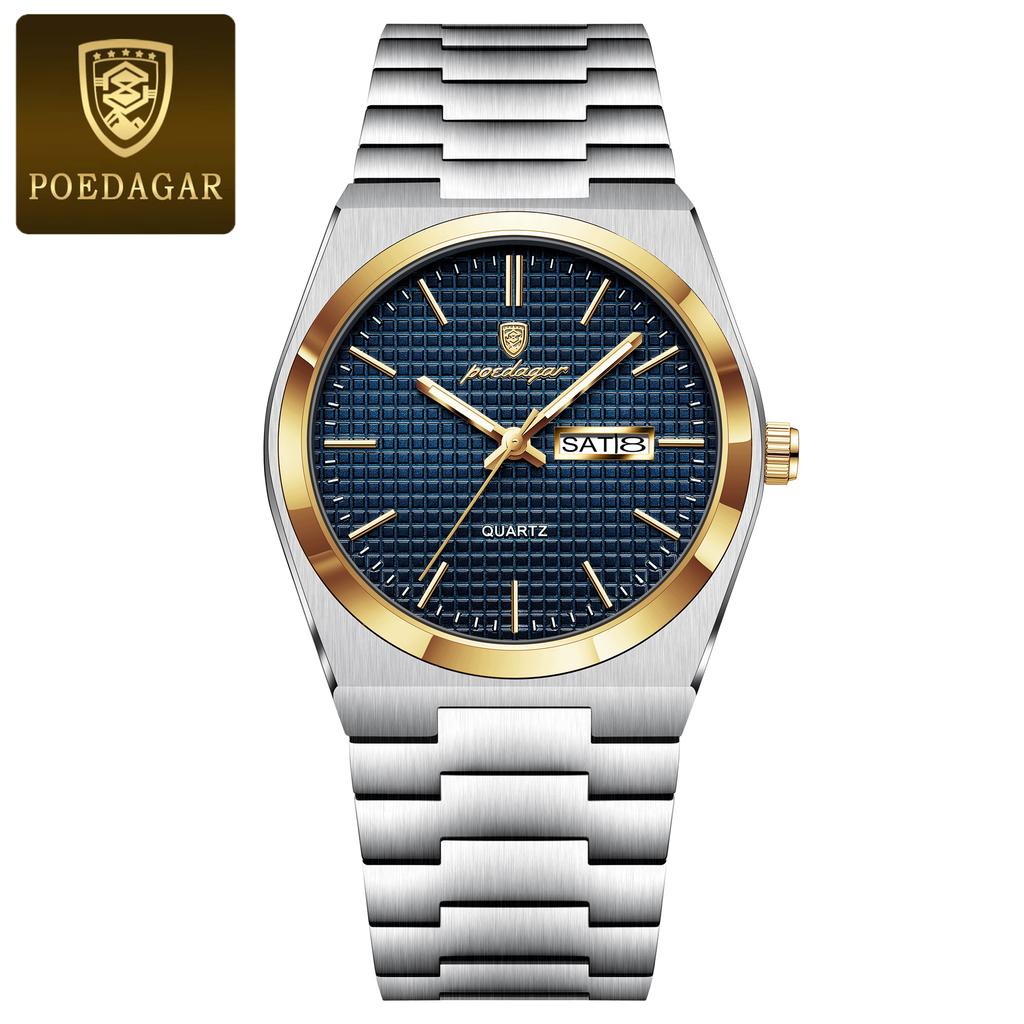 Business Man Watch Luminous Waterproof Stainless Steel Men Wristwatch Date Week Quartz Fashion Casual Men's Watches