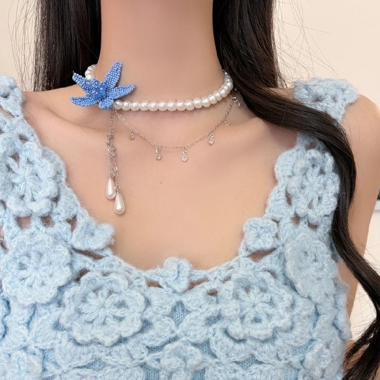 Delicate Simulated Pearls And Acrylic Jewelry Set Suitable For High Collar Sweaters