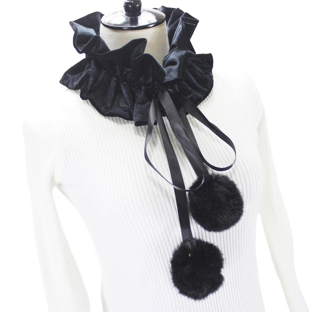 Victorian Vintage Pom Pom Neck Ruff Ruffle Collar Layered Clown Neck Collar Tie Cosplay Accessories for Women