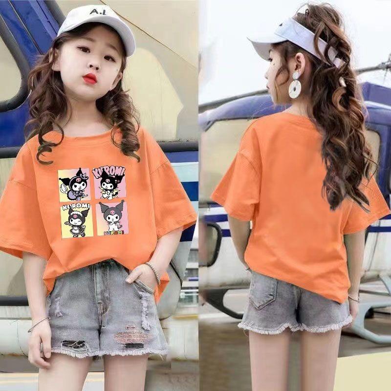 Summer girls' short sleeved T-shirts, girls' clothing Kuromi tops, baju budak perempuan girls' T-shirts, girls' shirts