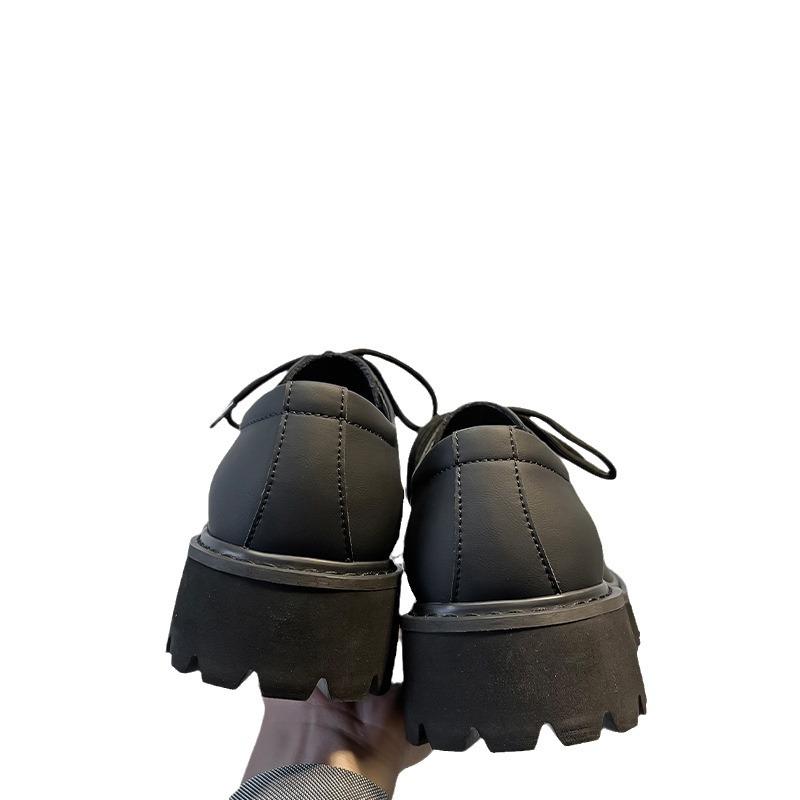 Derby shoes men's black matte round head solid color lace-up shoes new autumn and winter platform fashion