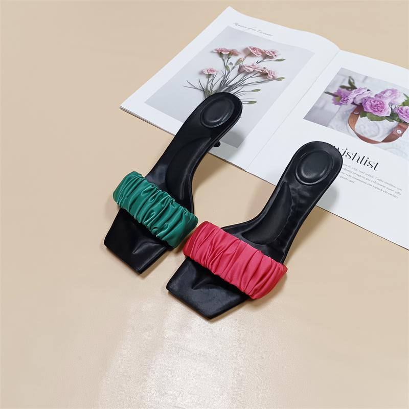 Fashion Female Shoes Slippers Women Summer Heeled Mules Slides Square Toe 2025 High Thin Rubber Scandals Sexy Pumps Shoes Slippers Women